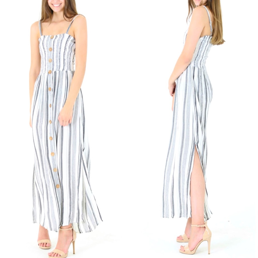 Gray Straps Smocked Tiered Maxi Dress